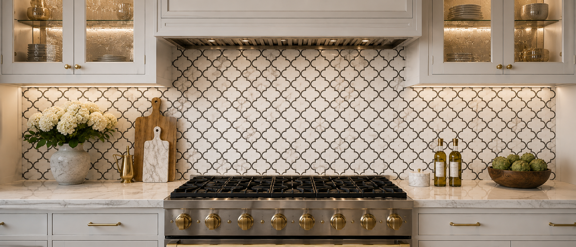 Light airy alabaster and gold leaf geometric wall art