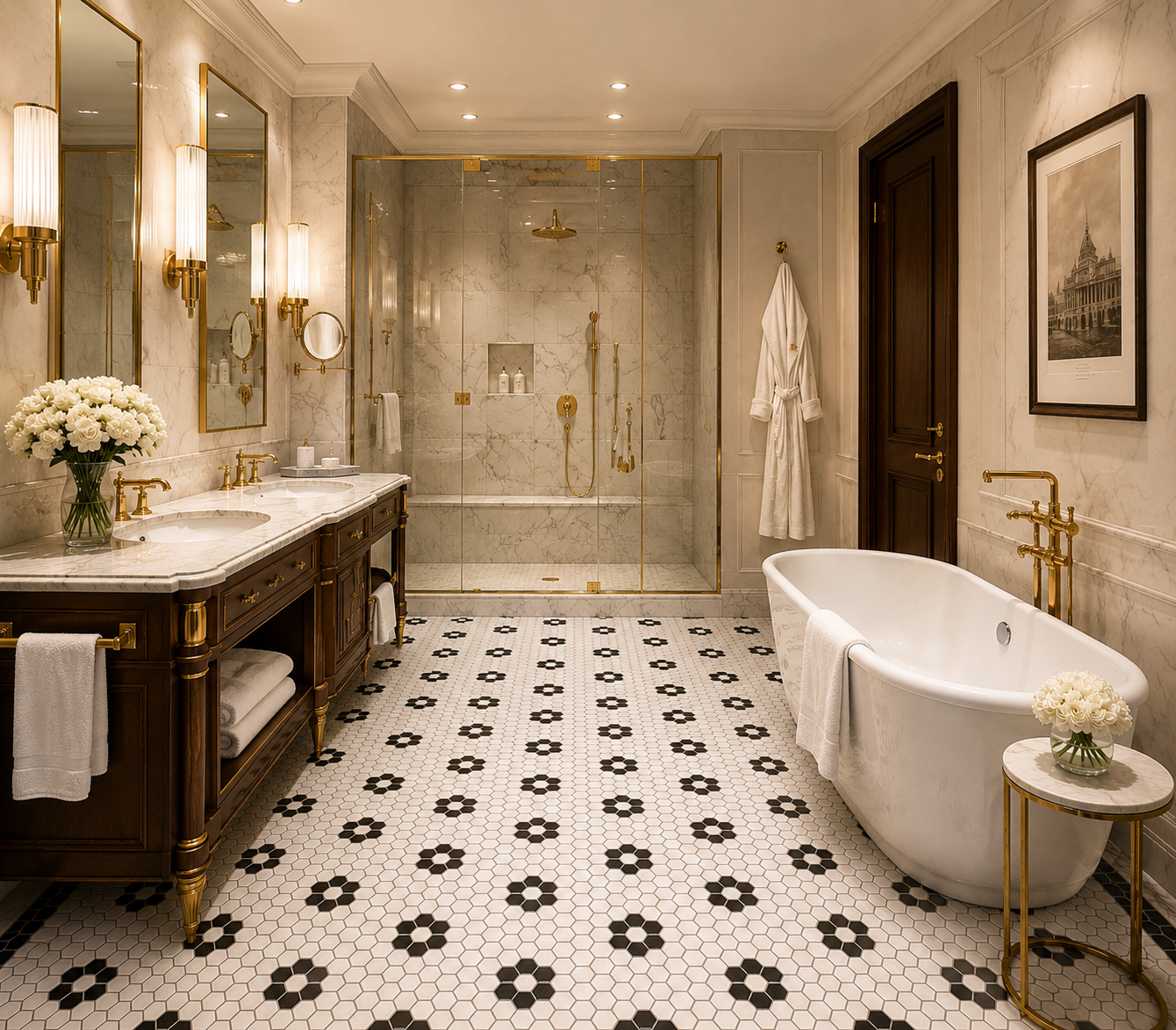 Intricate classic marble floor mosaic pattern